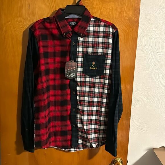 Chaps Flannel Shirt Mens Medium Red Green - Picture 1 of 3